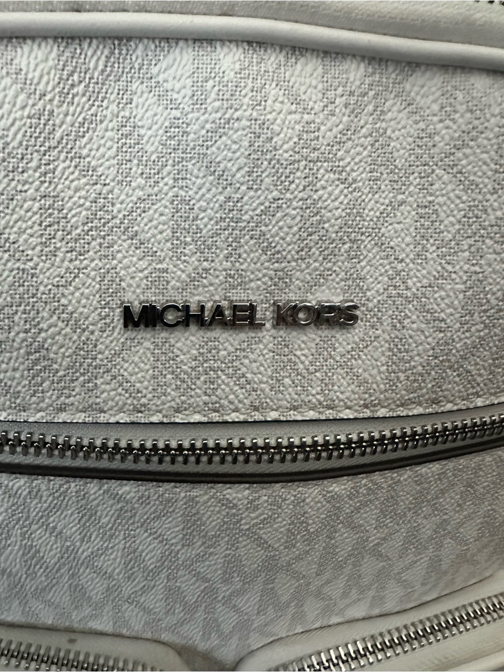 Michael Kors Jet Set Medium Pocket Backpack Monogram Optic White Silver - Picture 10 of 10